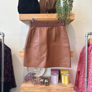 St. John Brown Leather A-Line Skirt NWTs